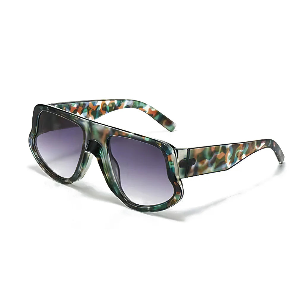 Rectangle Leopard Colorblock/Solid Color Women's Sunglasses