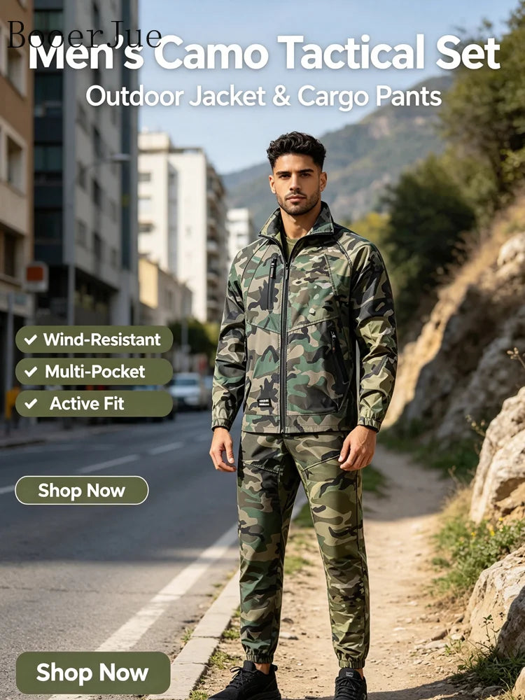 Men's Camoflauge Zipper Jacket + Drawstring Pants Tracksuit