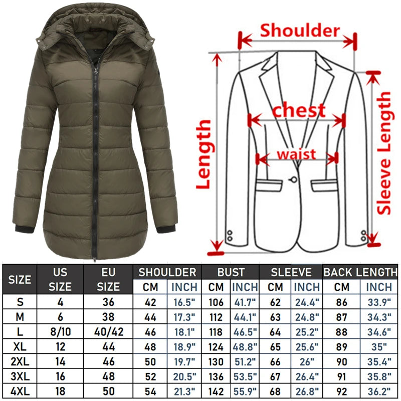 Waterproof Insulted Women's Detachable Hood Puffer 3/4 Outdoors Coat to 5X