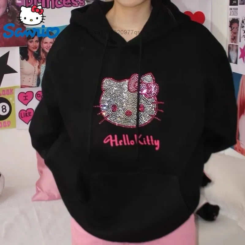 "Hello Kitty" Diamond Rhinestone Sparkling Pattern Hoodie Sweatshirt