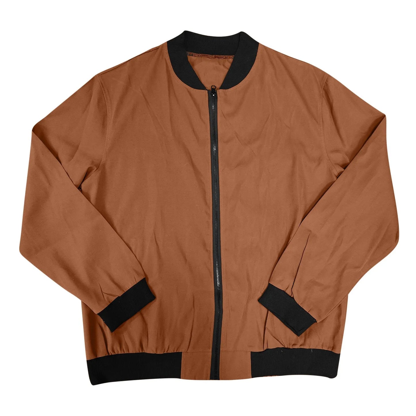 Mandarin Collar Women's Zipper Cargo Pocket Sleeve Design Bomber Jacket