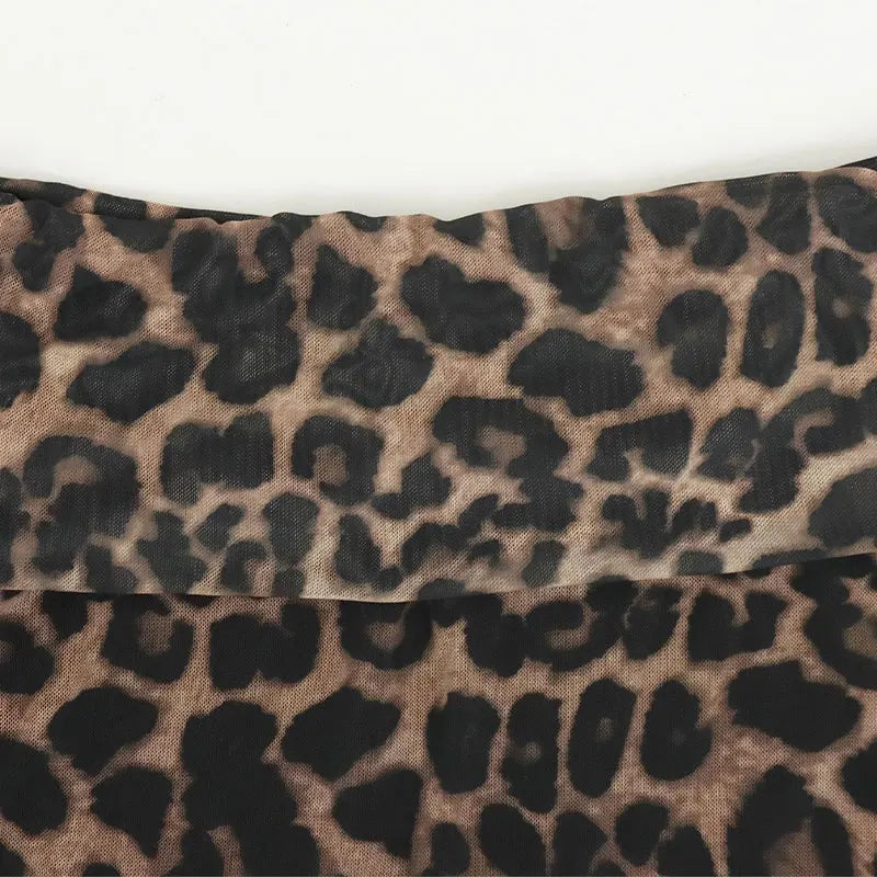 Leopard Print Off-the-Shoulder Streetwear Long Sleeve O-Neck Women's Shirt