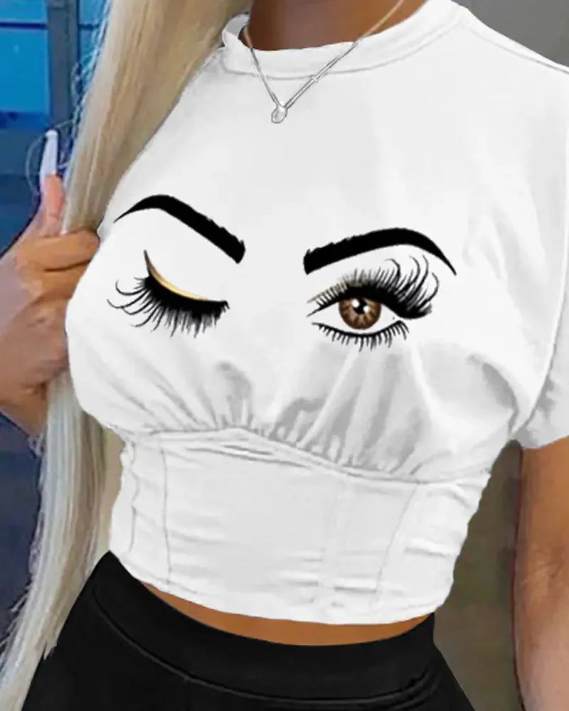 "NOPE Not Today"/Faith/Lip/Striped/Stiletto/Eyelash Print Women’s O-Neck Short Sleeve T-Shirt + Mini Shorts 2-Piece Set