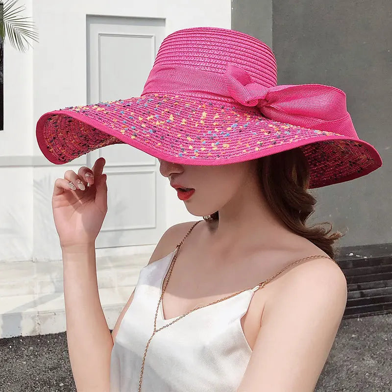 Oversized Straw Fedora Hat w/ Bow