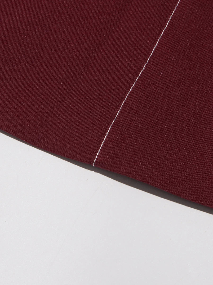 Burgundy Irregular Notched Collar Double Strap Design Blazer Jacket + High Waist Straight Pants Women's Formal Suit