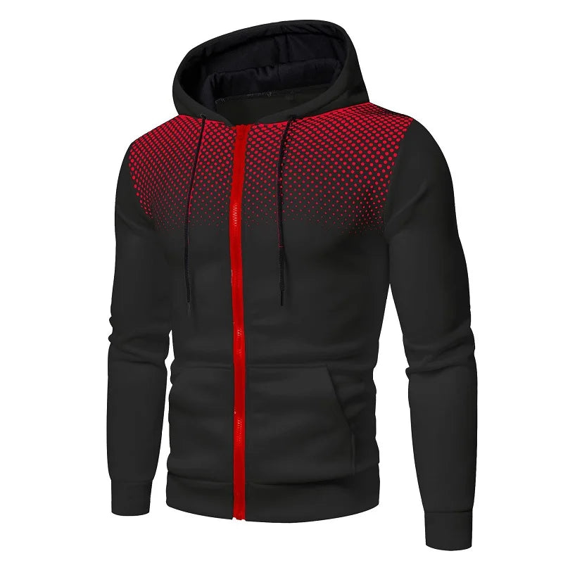 Men's Polka Dot Print Fleece Zipper Hoodie Sweatshirt + Solid Color Jogger Sweatpants Tracksuit