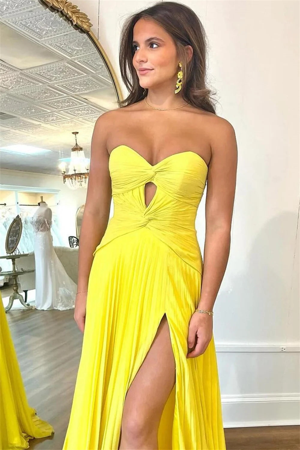 Chiffon Strapless Sleeveless Customized Solid Color Side Slit Formal Party/Wedding Mermaid Trumpet Maxi Dress