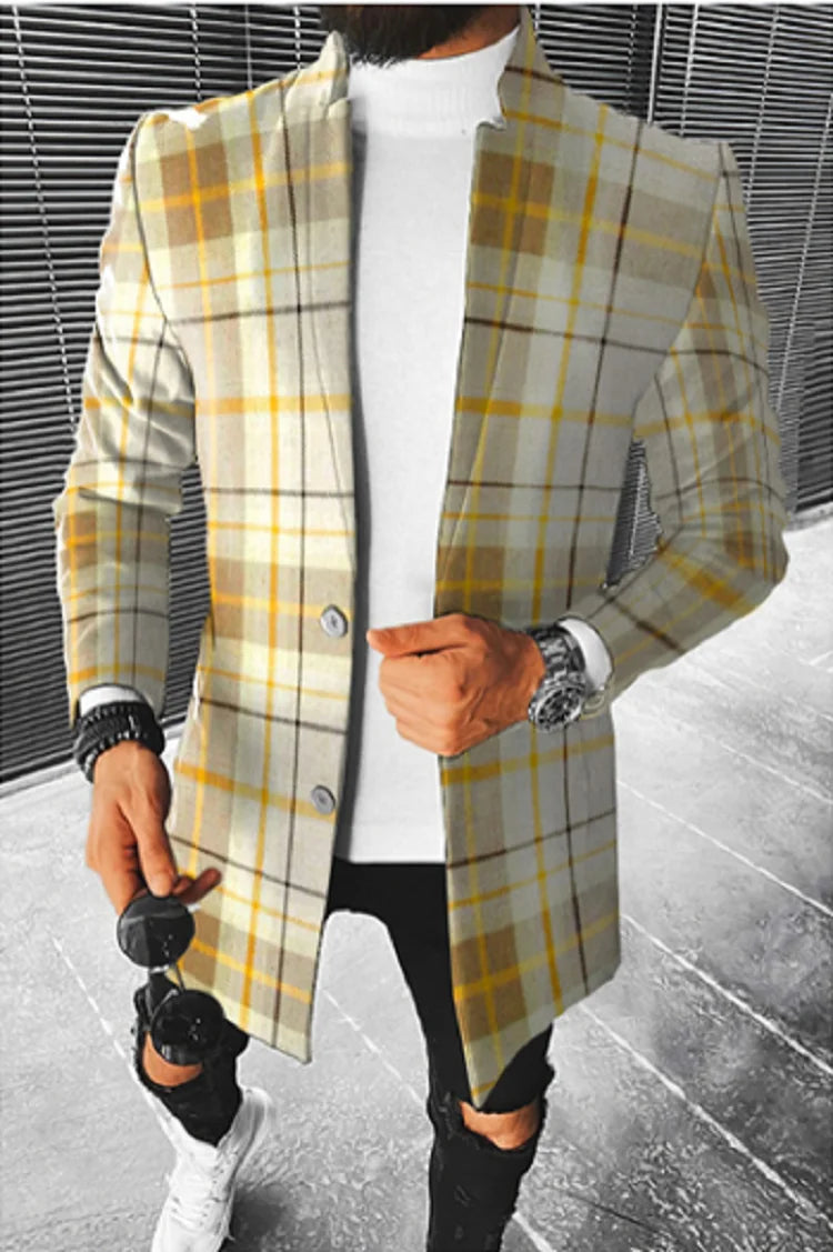 Men's Stand Collar Colorblock/Plaid/Geometric/African 3D Print 3/4 Length Button-Up Jacket 5X Big & Tall