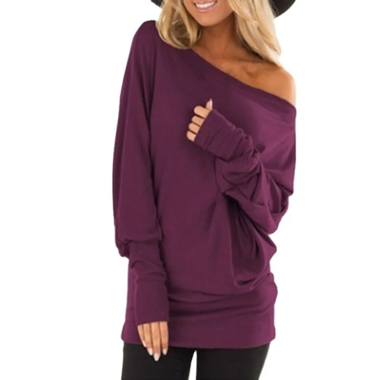 Batwing Women's Long Sleeve Solid Color Top