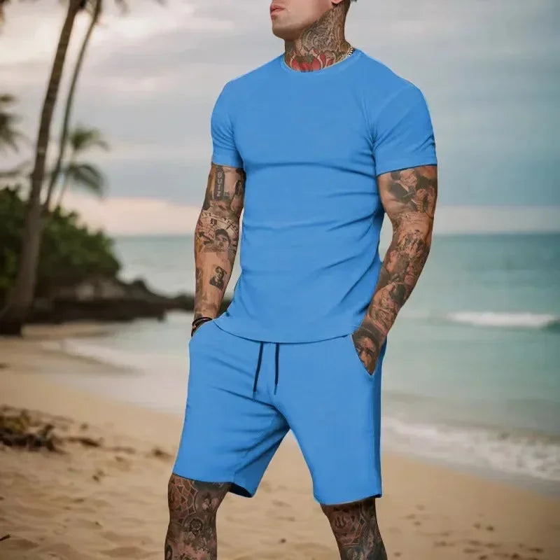 Men's Breathable Sportswear Short Sleeve T-Shirt + Drawstring Basketball Shorts 2-Piece Fitness Set to 4X Big & Tall