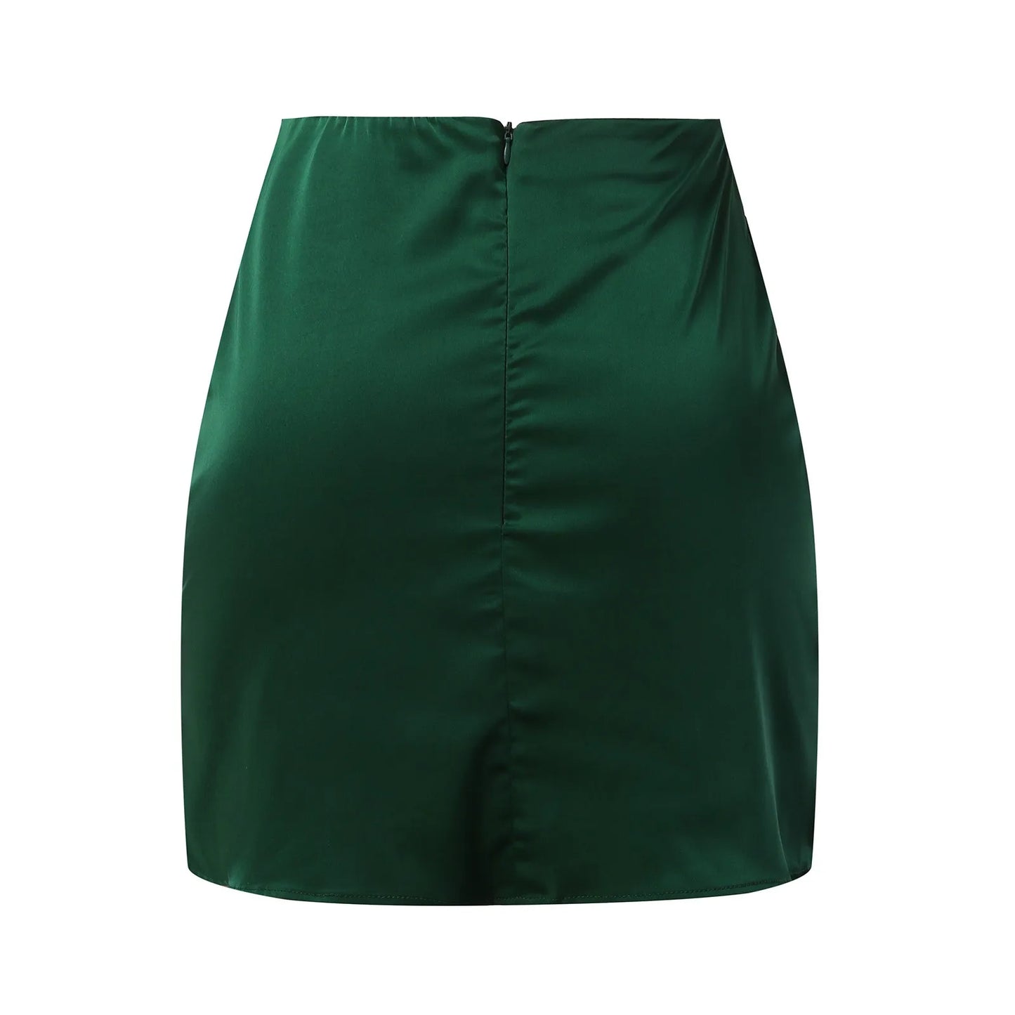 Satin Solid Color Women's Zipper Back Mini Skirt