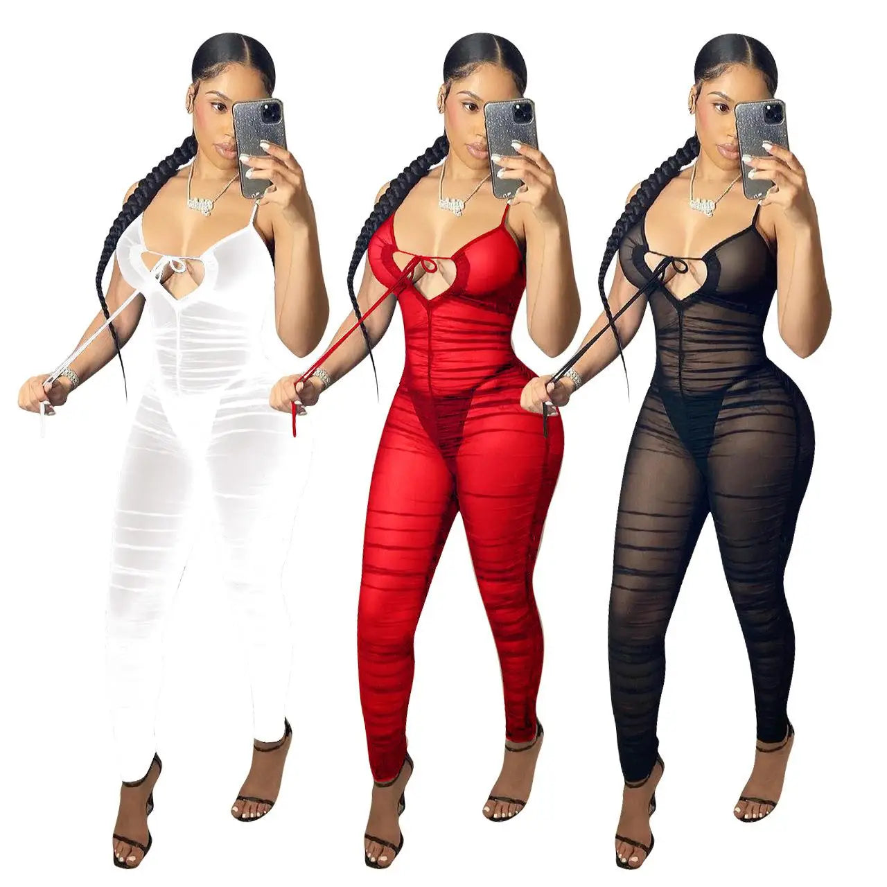 Women's Pleated Me Tight Jumpsuit Comfortable l Waist Polyester Fiber Casual Pants European Sle Mid-aged Women