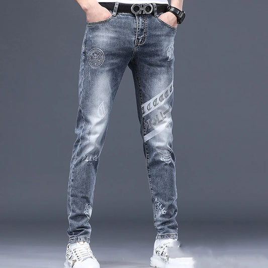 Stonewashed Faded Vintage Hip Hop Streetwear Men's Denim Jeans