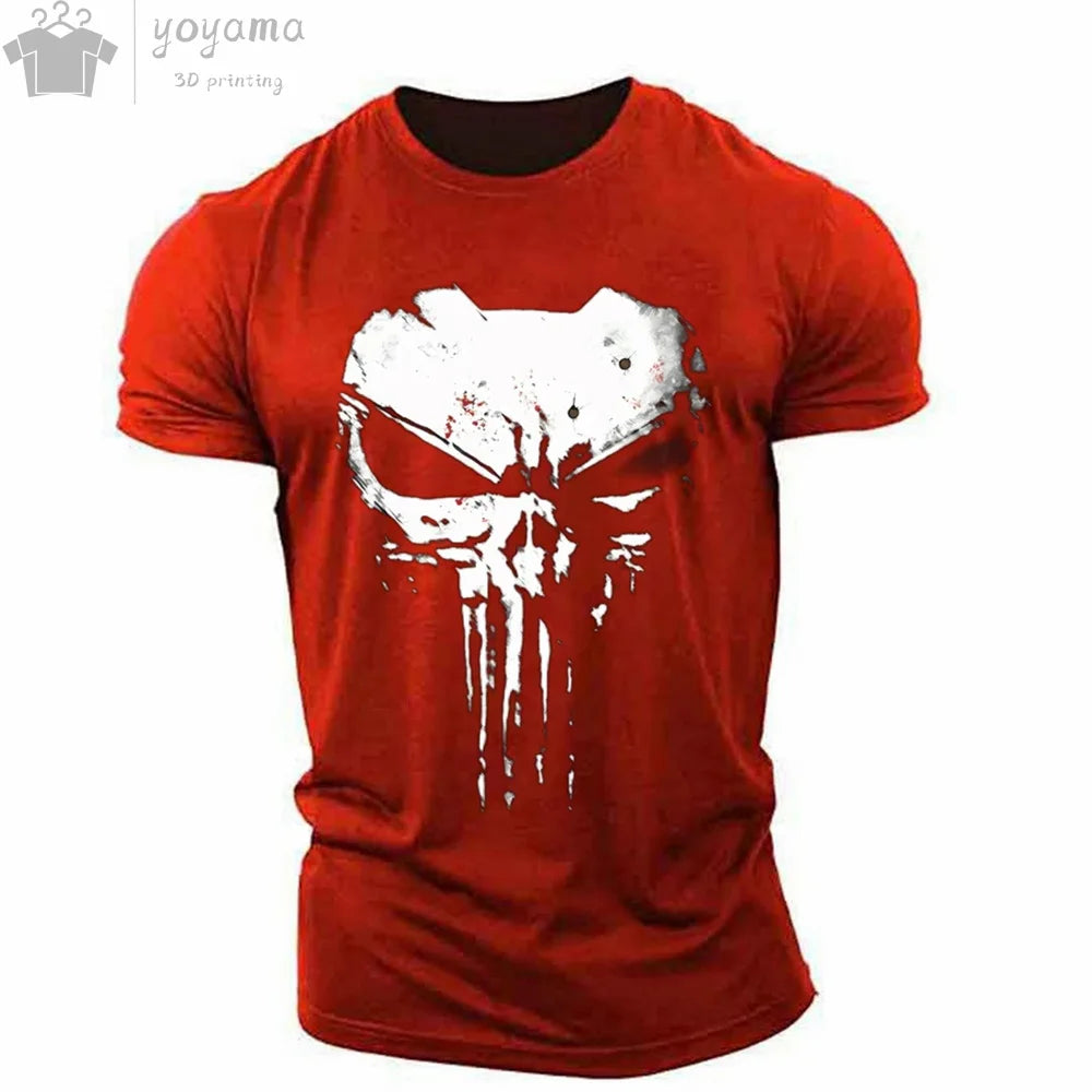 Men's 3D Hip-Hop Dripping Skull Print O-Neck Short Sleeve T-Shirt to 5X Big & Tall