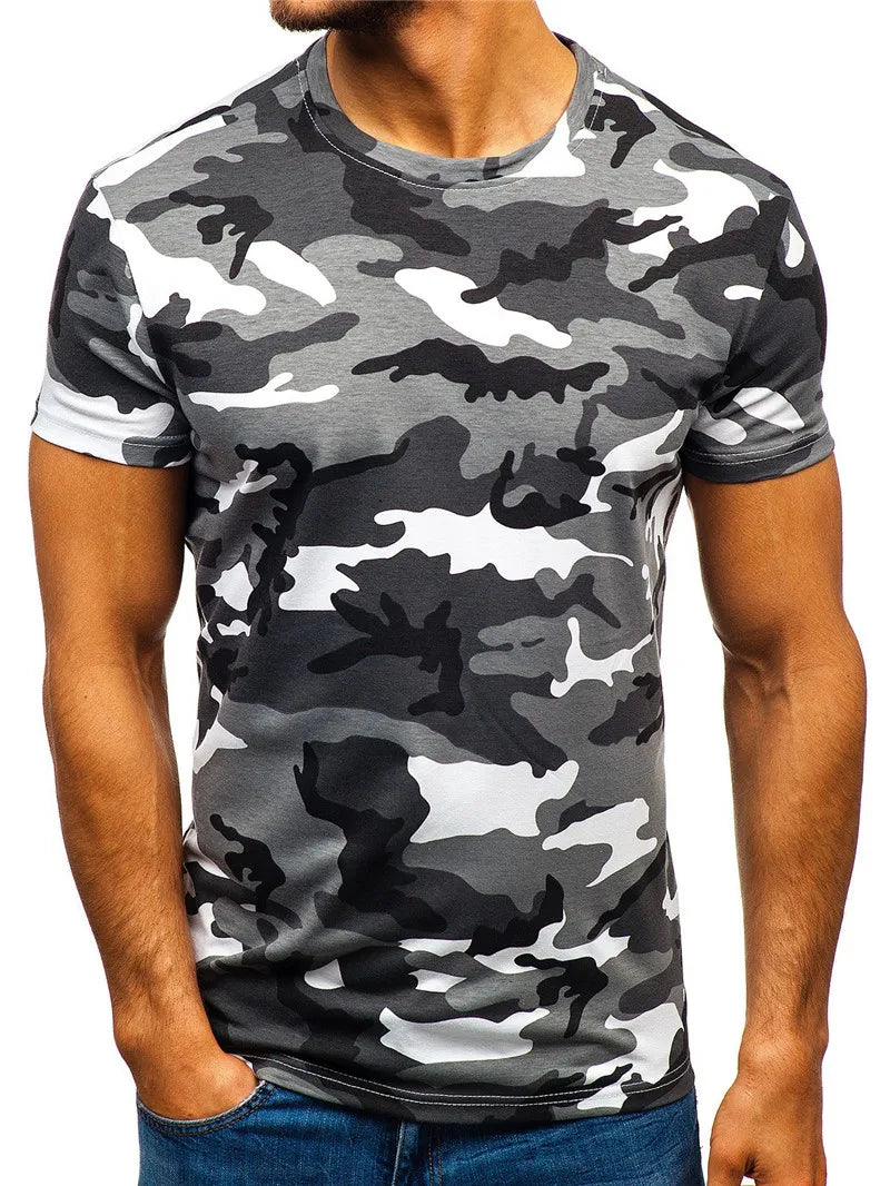 Men's Colored Camoflauge Print  Short Sleeve O-Neck T-Shirt