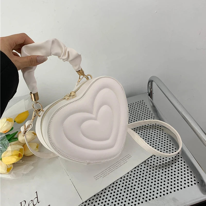 Heart Shape Small Designer Crossbody Solid PU Leather Top Handle Purse