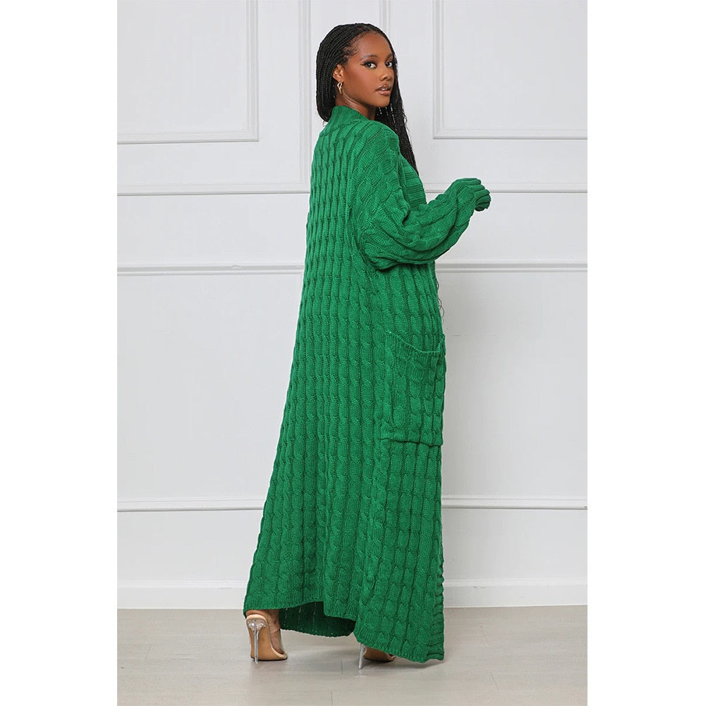 Solid Braid Knitted Loose Maxi Cardigan Sweater