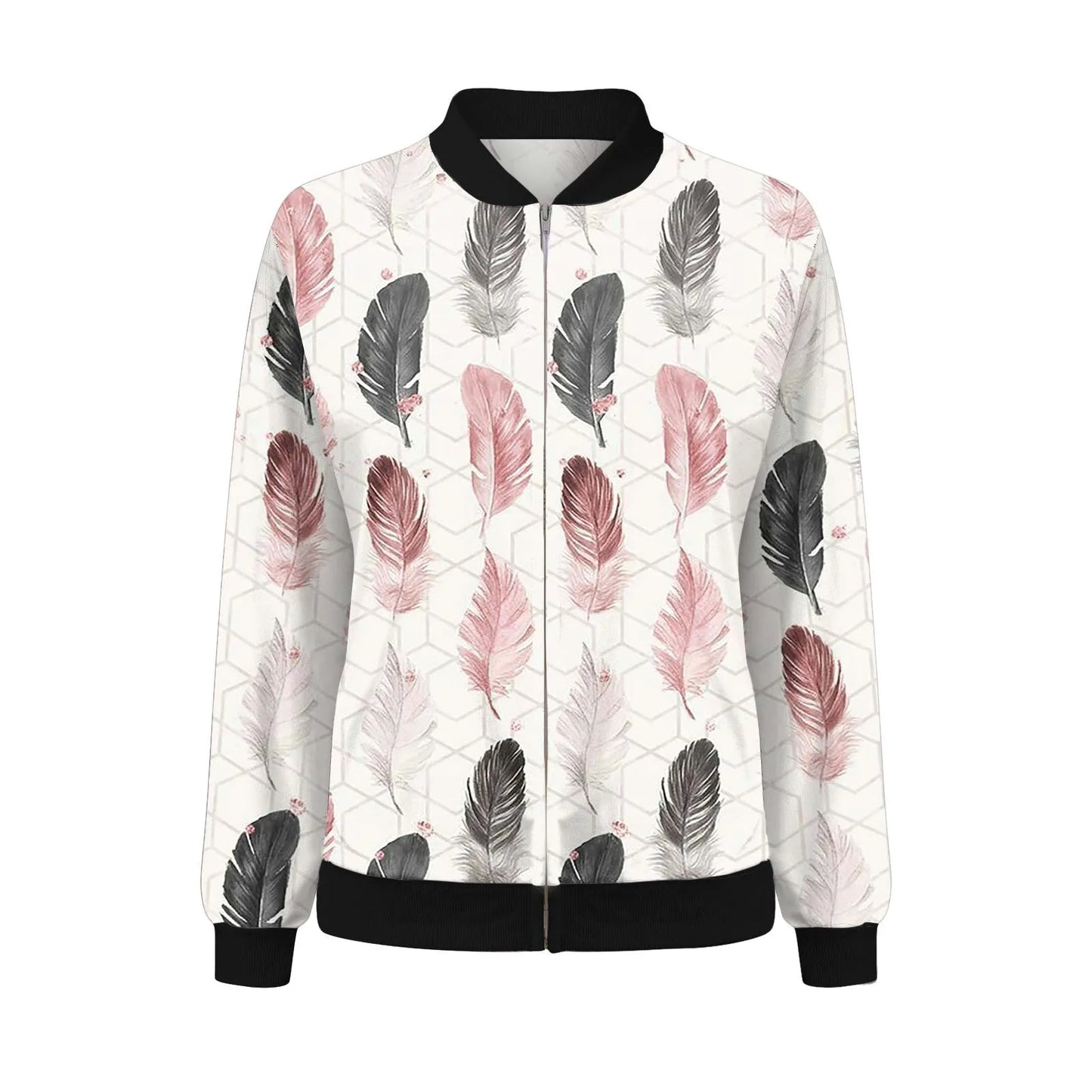 Mandarin Collar Women's Zipper Cargo Pocket Sleeve Design Bomber Jacket