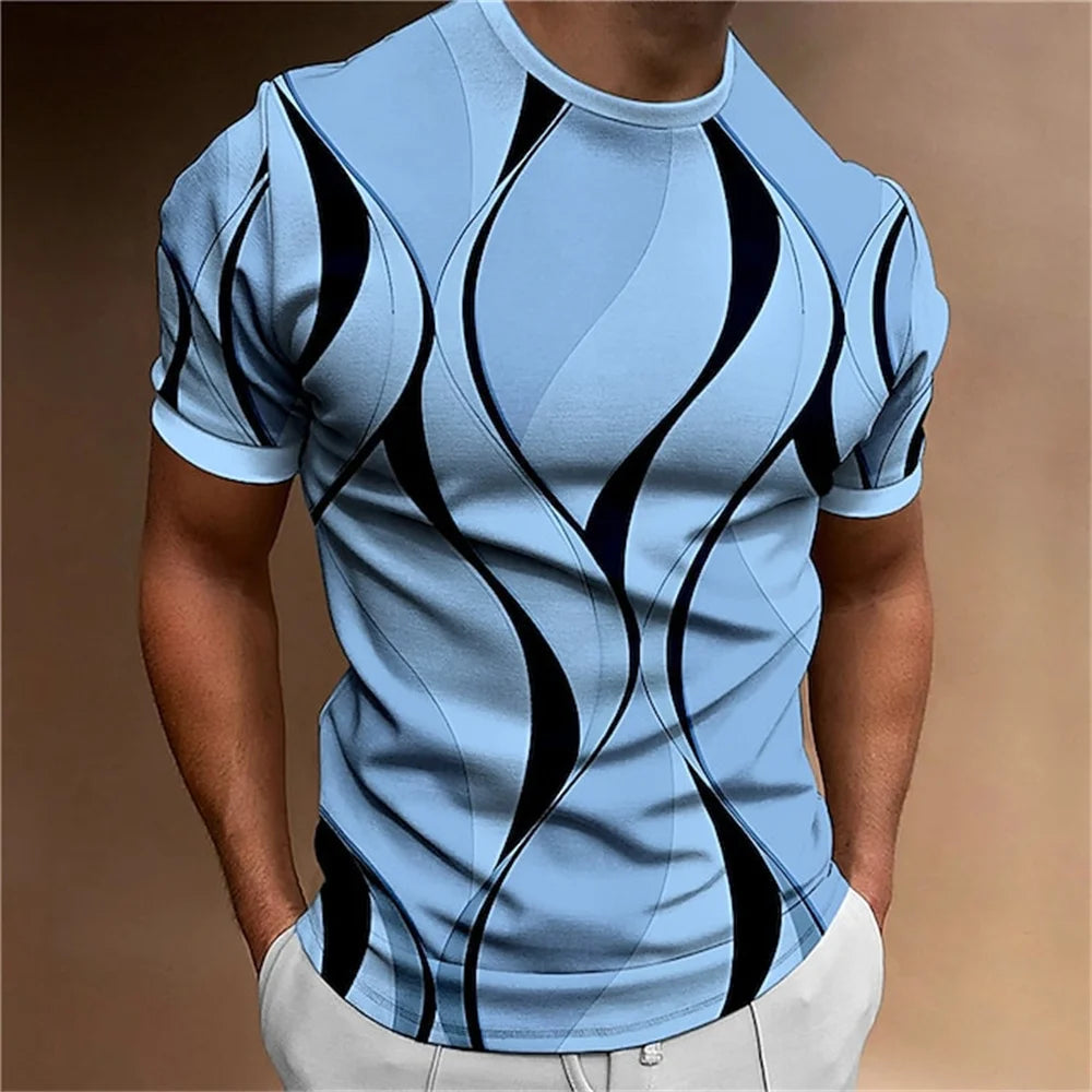 Men's Abstract Geometric 3D Striped Print O-Neck T-Shirt