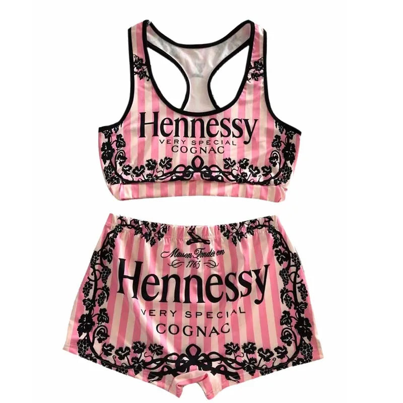 "Hennessy" Sports Bra + Shorts Lingerie Sleepwear 2-Piece Set