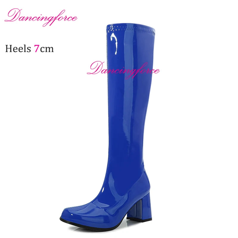 Shiny Patent Knee-High Women's Square Toe Boots