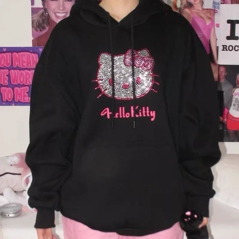 "Hello Kitty" Diamond Rhinestone Sparkling Pattern Hoodie Sweatshirt