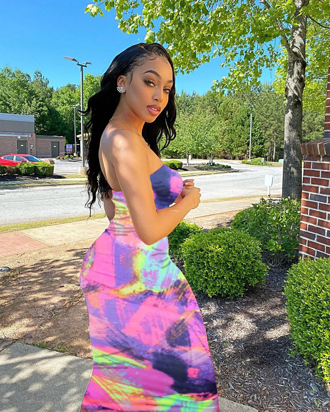 Sleeveless Tube Top Design/Long Sleeve Striped Colorblock Printed Bandage Skinny Maxi Dress