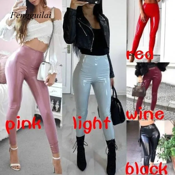 Faux Leather Women’s High Waist Stretch Slim Leggings