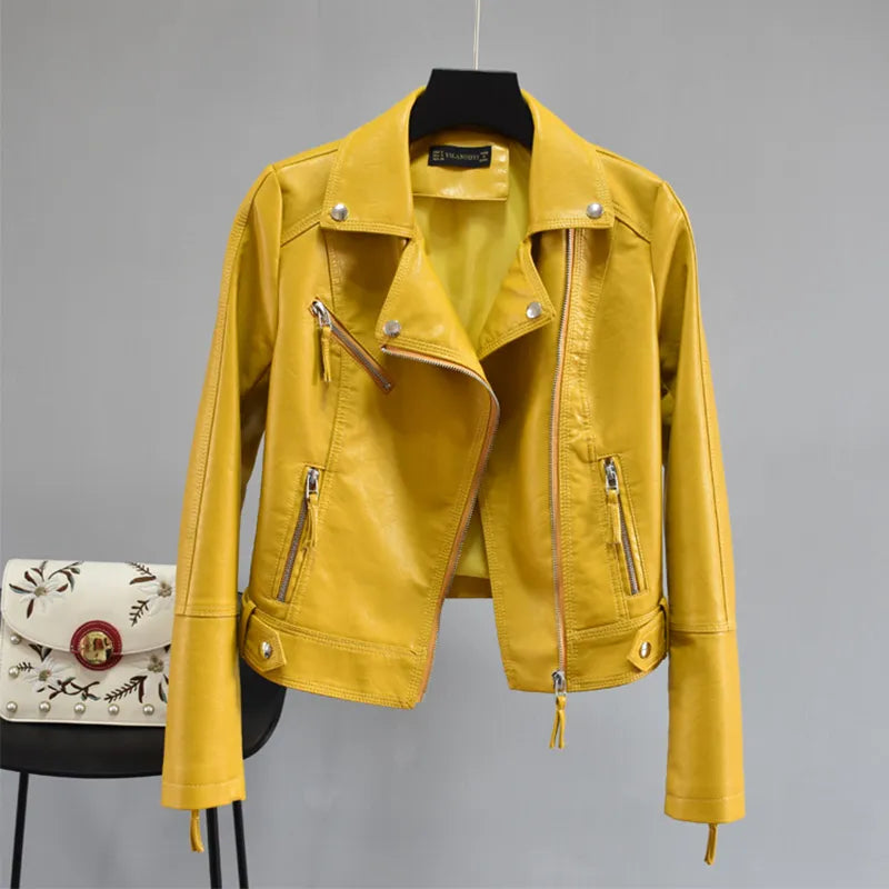 PU Faux Soft Leather Motorcycle Zipper Jacket