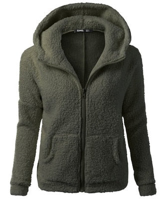 Fleece Soft Hooded Zipper Solid Lightweight Women's Jacket