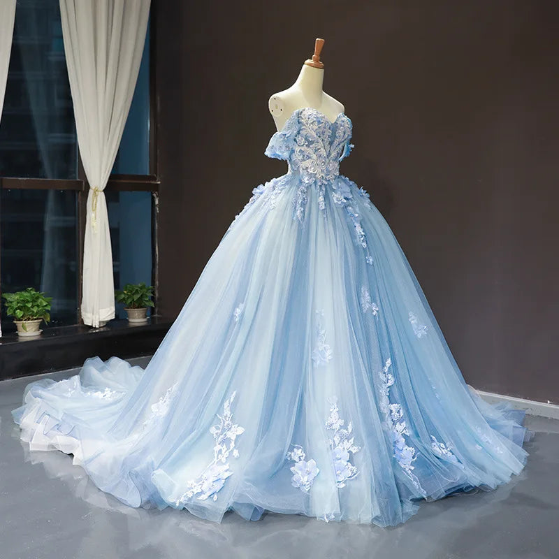 Vintage Quinceanera Off-the-Shoulder Shoulder Prom Dress Lace Floor-Length Evening Gown/Prom Dress w/ Small Train