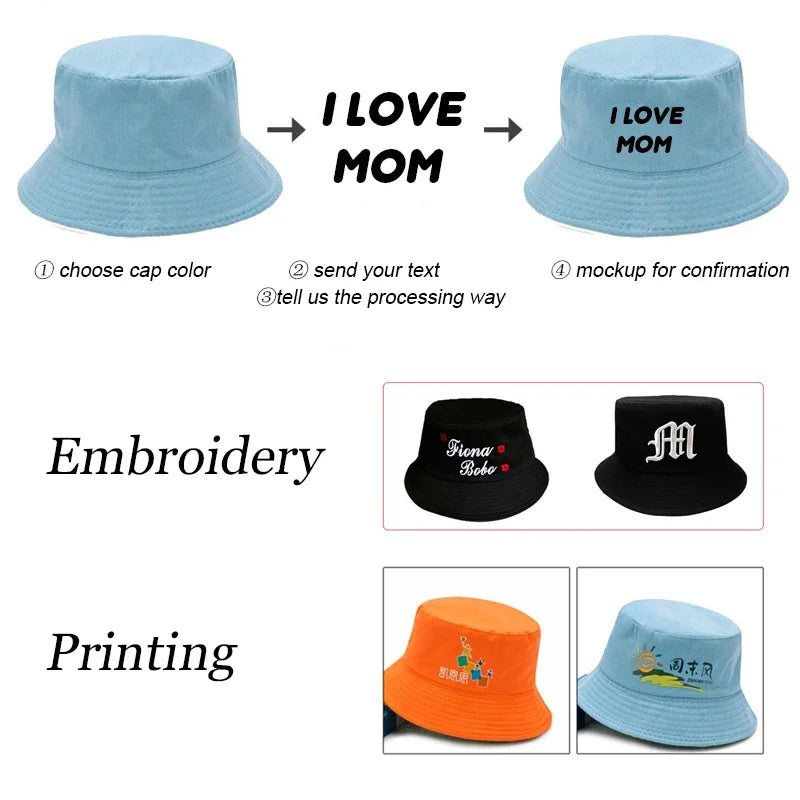 CUSTOMIZED Unisex Embroidered Text Personalized Design Cotton Bucket Fisherman Hat