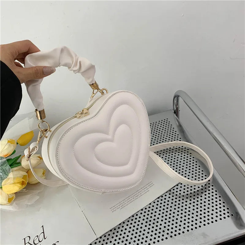 Heart Shape Small Designer Crossbody Solid PU Leather Top Handle Purse