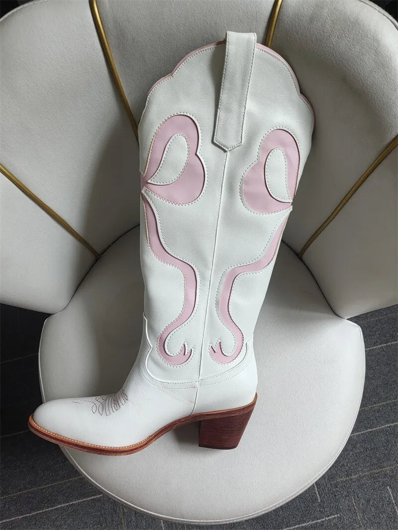 White Pull-on Knee High Women's Cowgirl Rodeo Boots