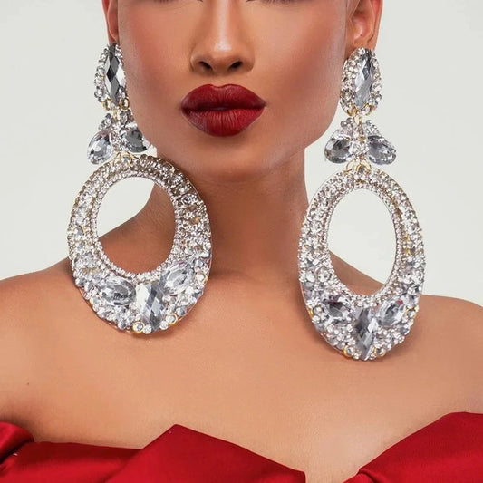 Rhinestone Round Crystal Temperament Oversized Drop Earrings