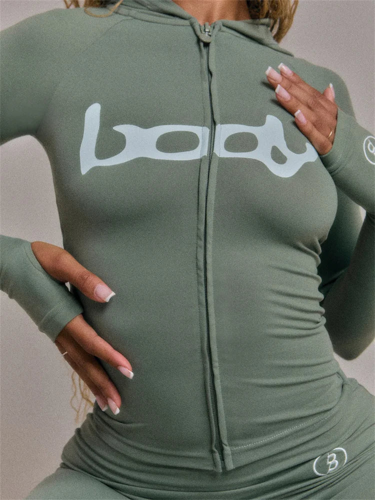 "Body" Streetwear Hip-Hop Zipper Fitness Jacket + Skinny Leggings Women's Tracksuit