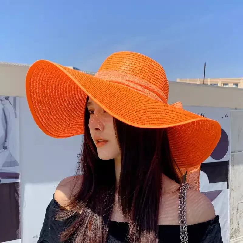 Oversized Straw Fedora Hat w/ Bow