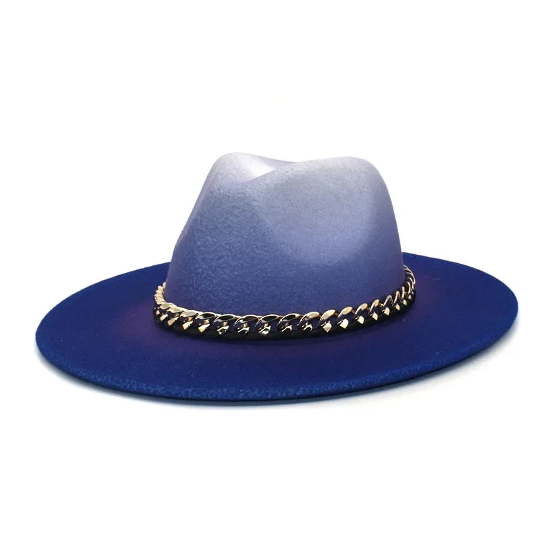 Gradient Colorblock Chain Link Design Fedora Hat