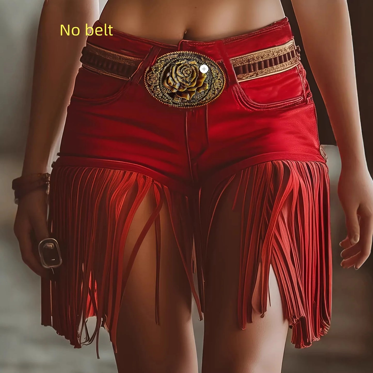 Fashionable Sexy Fringed Straight Leg Elastic Shorts Street Style Mid-Low Waist Polyester Fiber Five-Quarter Length Shorts