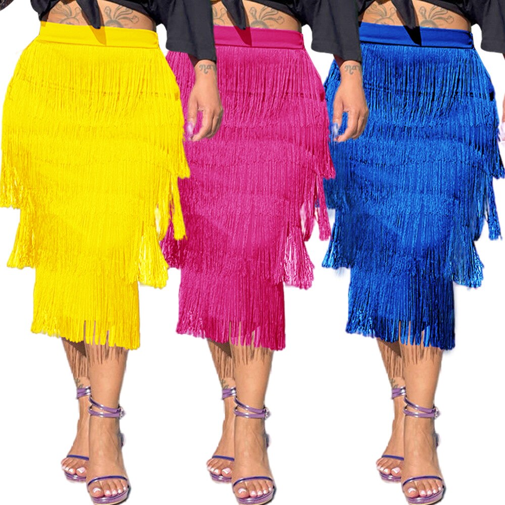 High Waist Tassels Midi Flapper Skirt to 4X