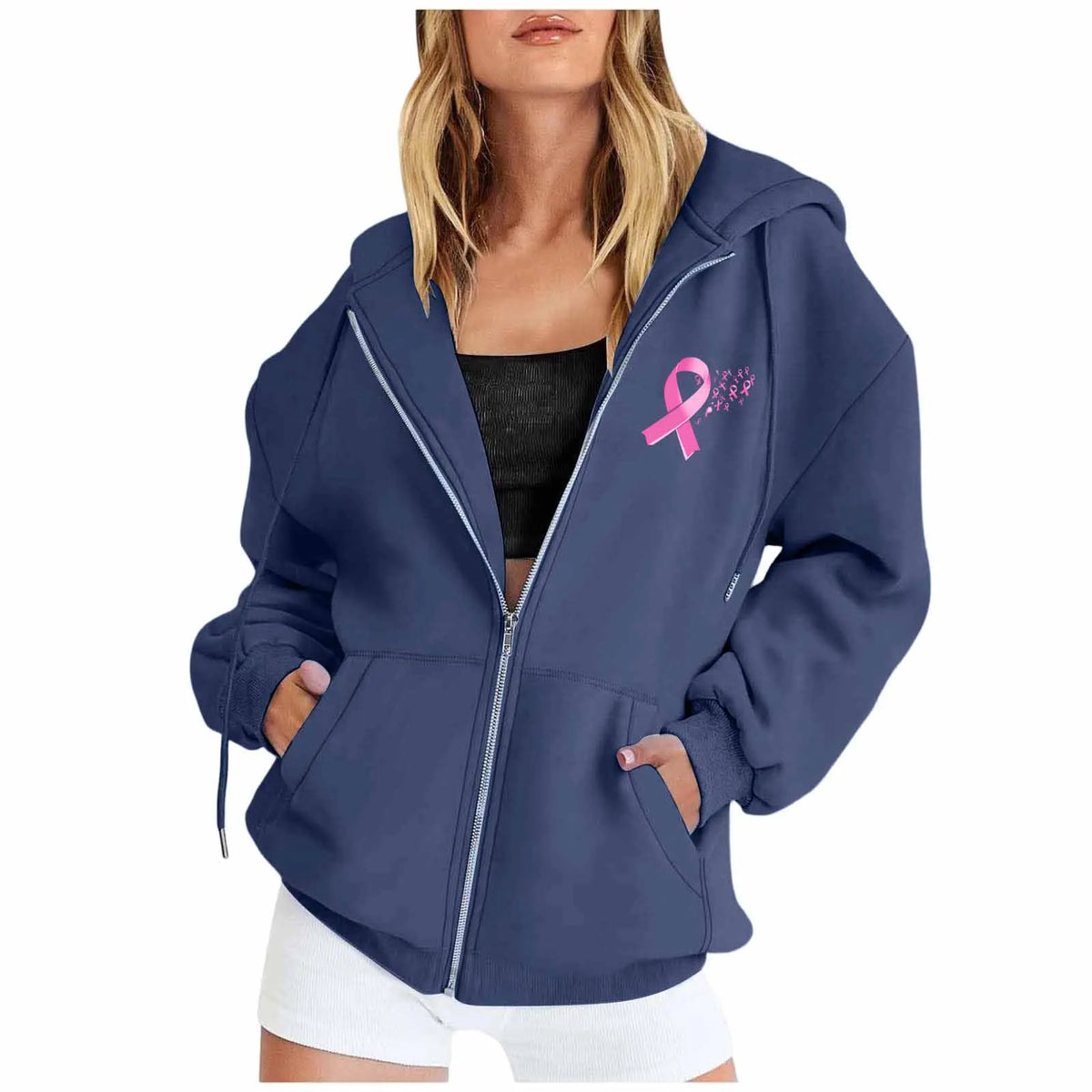 Breast Cancer Awareness Symbol Back Design Women's Zipper Hoodie Sweatshirt to 3X Plus Size