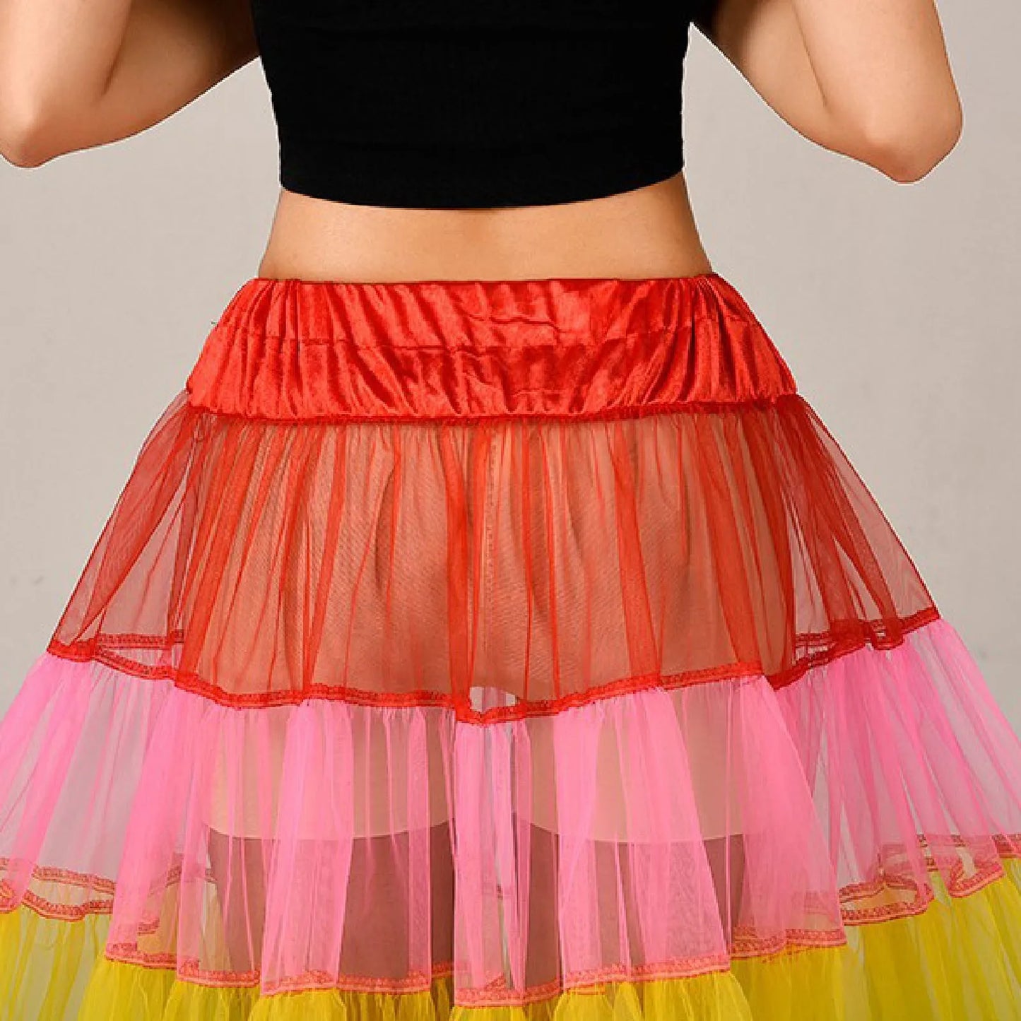 Rainbow Striped Print Oversized Multi-Layer Tulle Flared Big Swing Tutu Maxi Skirt