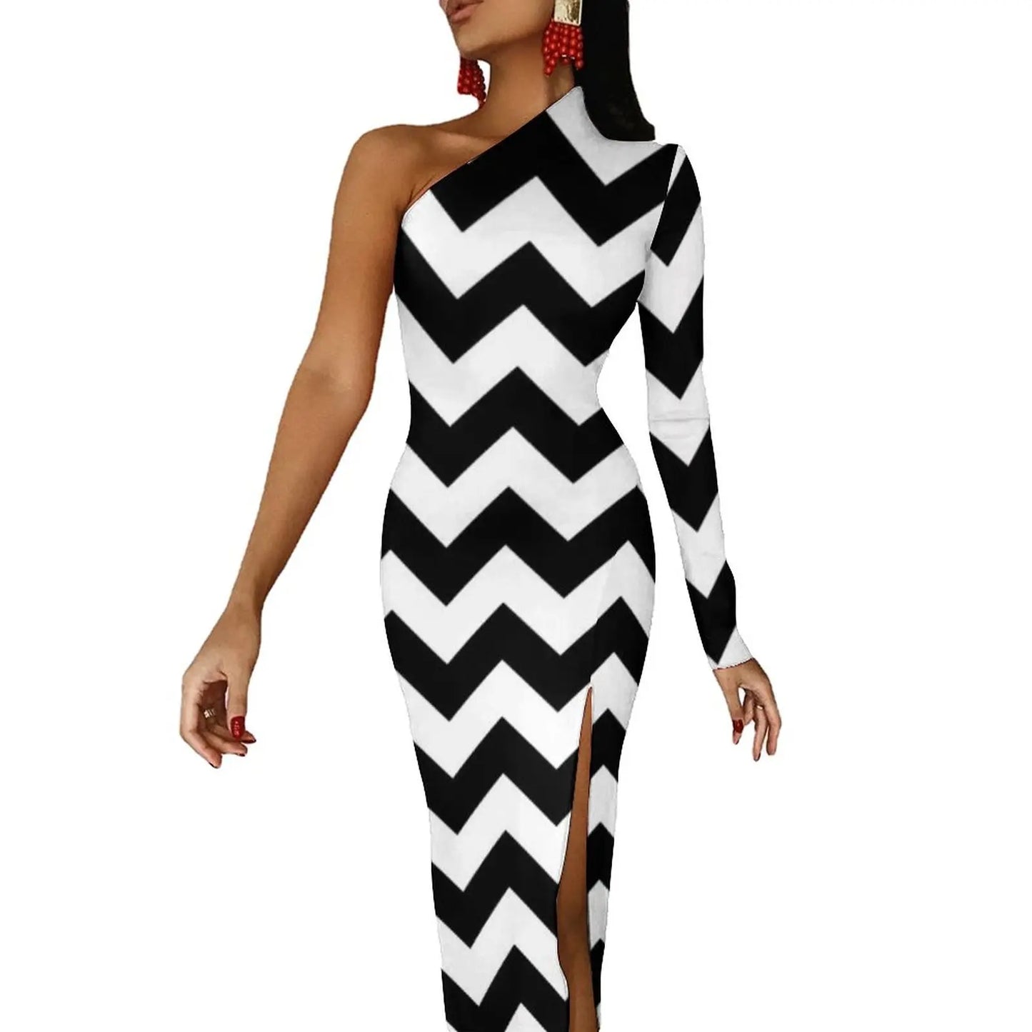 Striped/Rainbow Striped/American Flag Print One Sleeve Asymmetrical Bodycon Midi Dresses