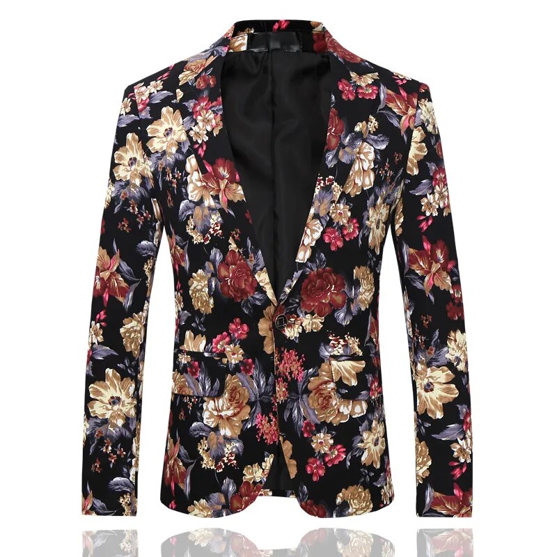 Business Casual Men's Skinny Fit Flower Printed Formal Tuxedo Suit