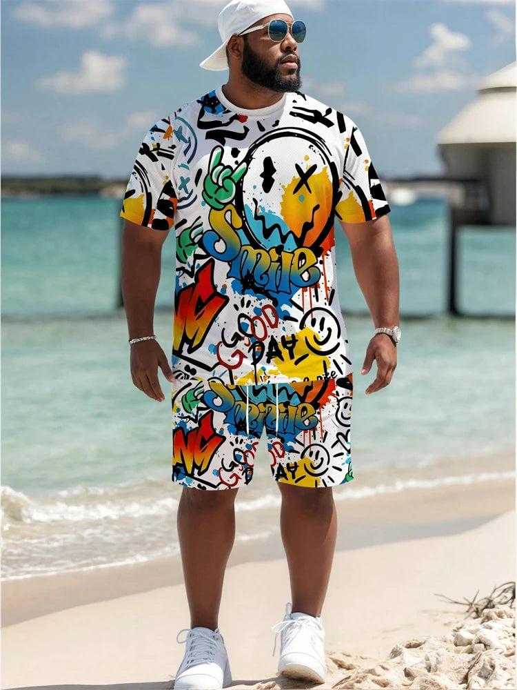 Oversized Men's 3D Print T-Shirt + Shorts Two-Piece Set to 6X Big & Tall