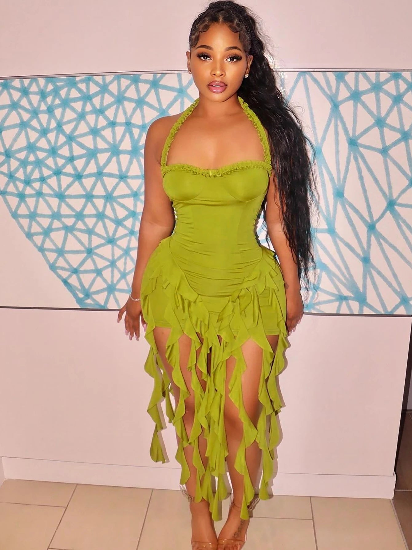 Sleeveless Hanging Tassel Fringe Design Solid Color Tube Dress