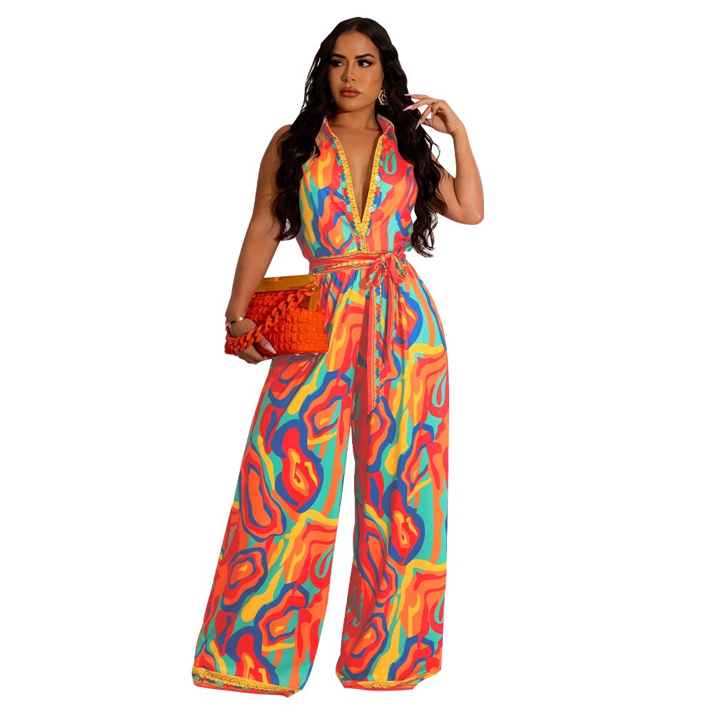 Printed Sleeveless Ladies Wide Leg Jumpsuit