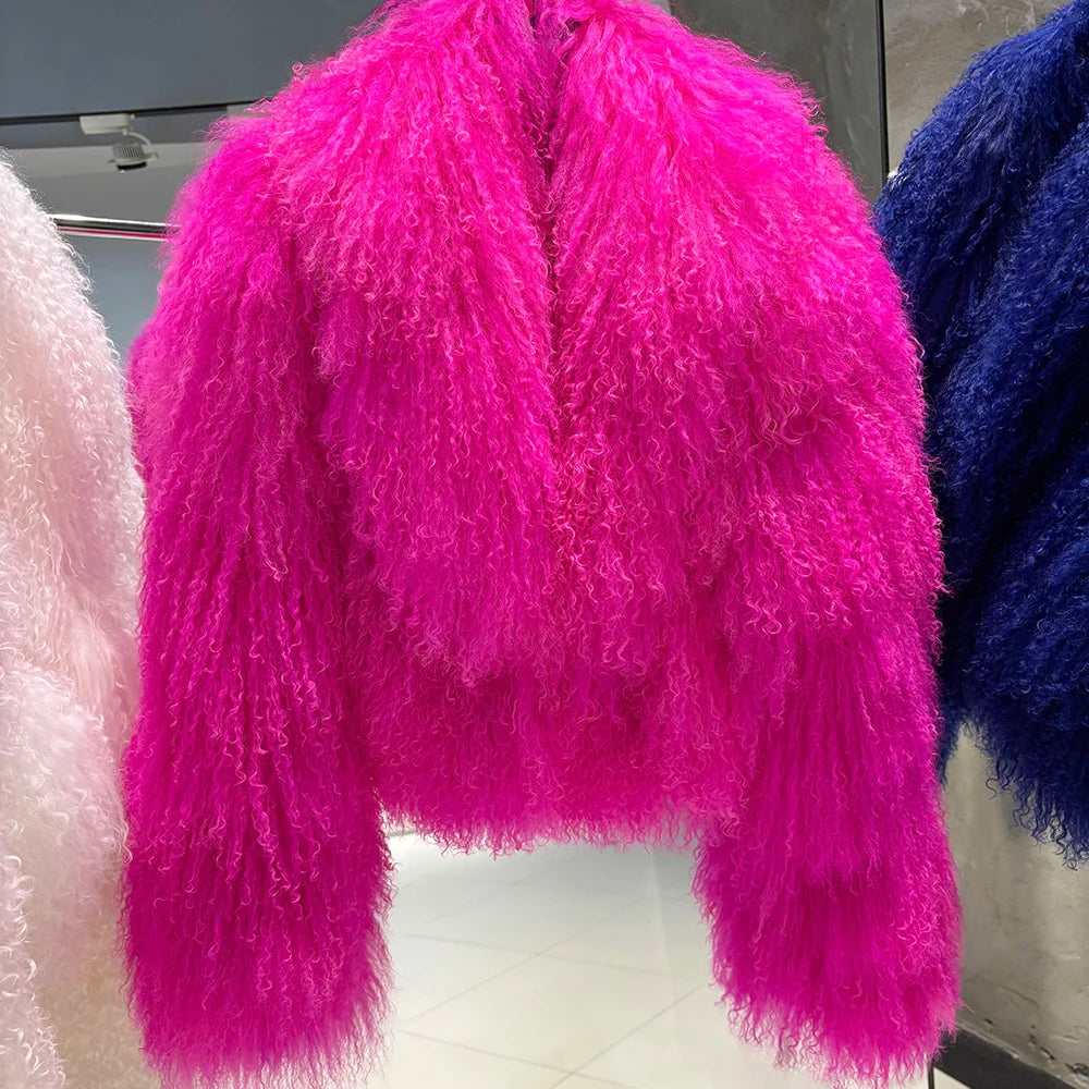 Shaggy Mongolia Sheep Fur Oversized Collar Women's Jacket to 8X Plus Size