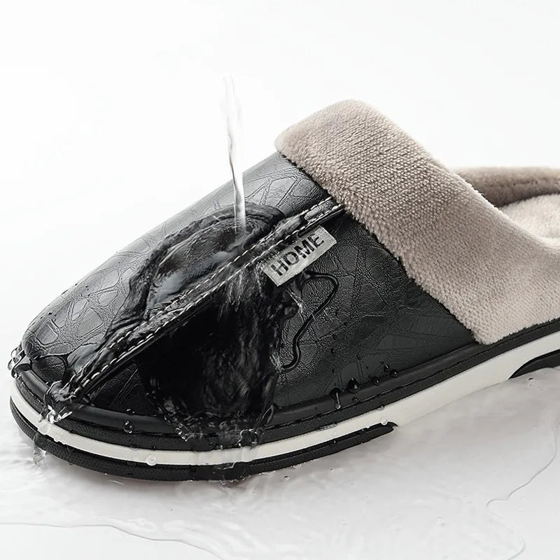 Men's Indoor PU Leather Waterproof House Slippers