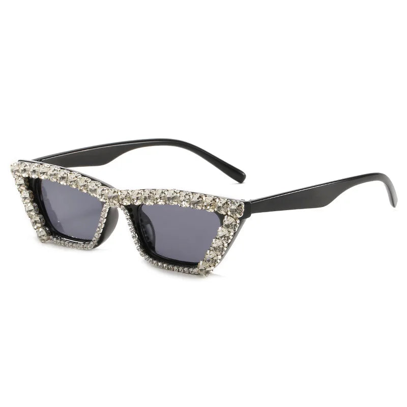 Vintage Encrusted Small Frame Pointed Rim Cat-Eye Rhinestone Designer UV400 Ladies Sunglasses